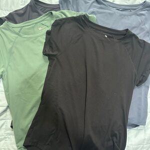 All in Motion Fitted Black blue purple and Green Short Sleeve running Tees